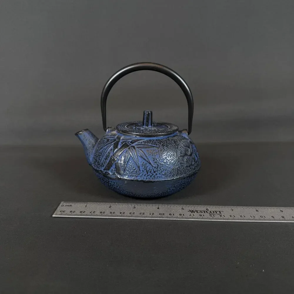 Japanese blue Cast Iron Teapot Black Bamboo Design Heavy